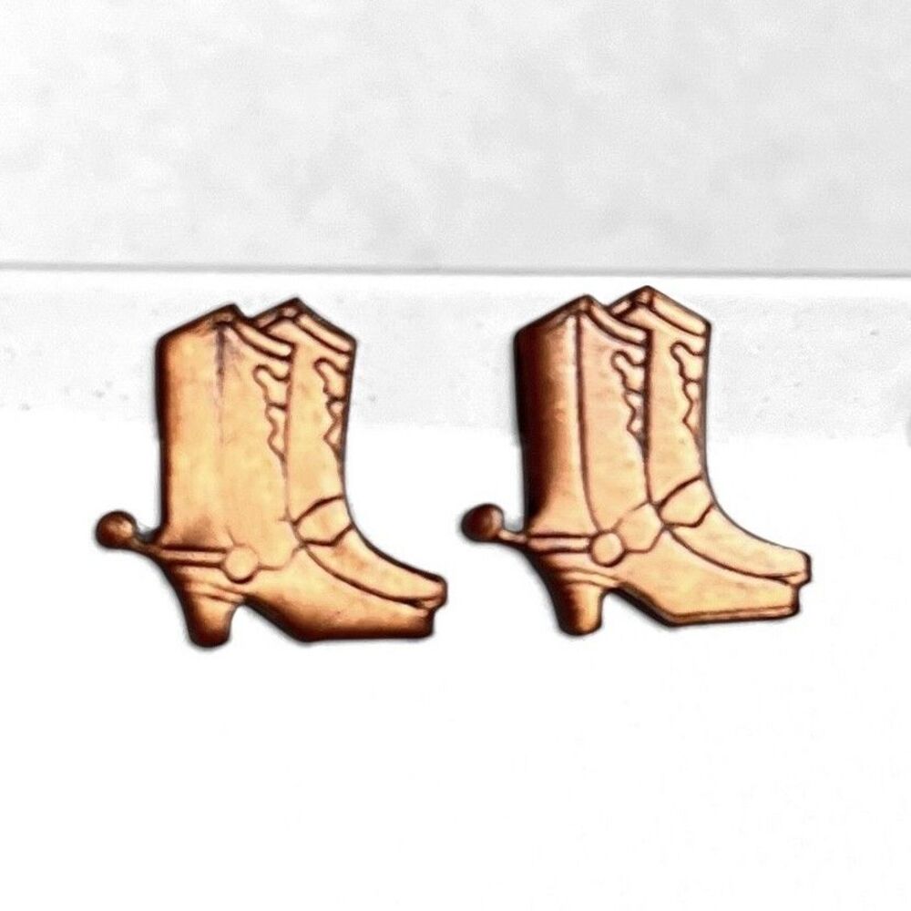 Cowboy Boots Earrings Copper Tone Western Cowgirl Line Dance Country Studs Posts